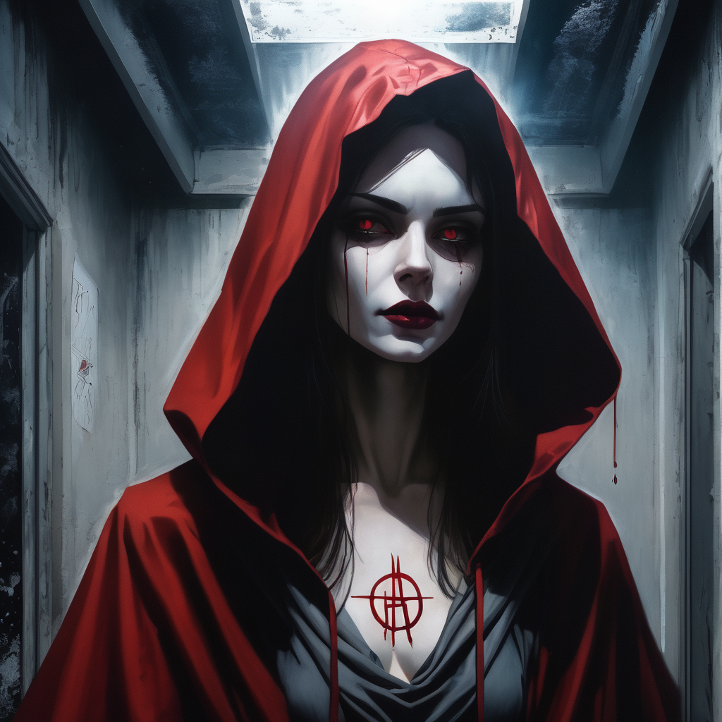 10985-1810395163-VtmArt, dark closeup portrait painting of a pretty woman wearing a hood and cloak, modern wizard, in an abandoned building, sigi.png